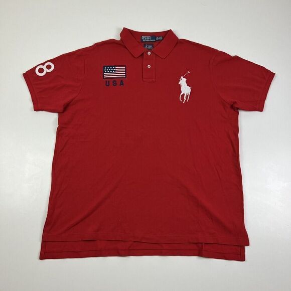 Polo Ralph Lauren Beijing 2008 Olympic Red Rugby Short Sleeve Mens Shirt XXL - Picture 1 of 10